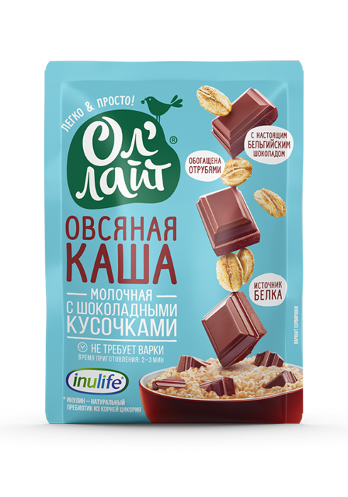 Овсяная молочная каша быстрого приготовления «С шоколадными кусочками», 40 г (0,34 б) OL01011 - фото 413