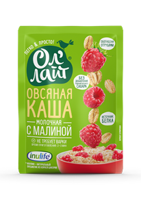 Овсяная молочная каша быстрого приготовления «С малиной», 40 г (0,34 б) OL01012
